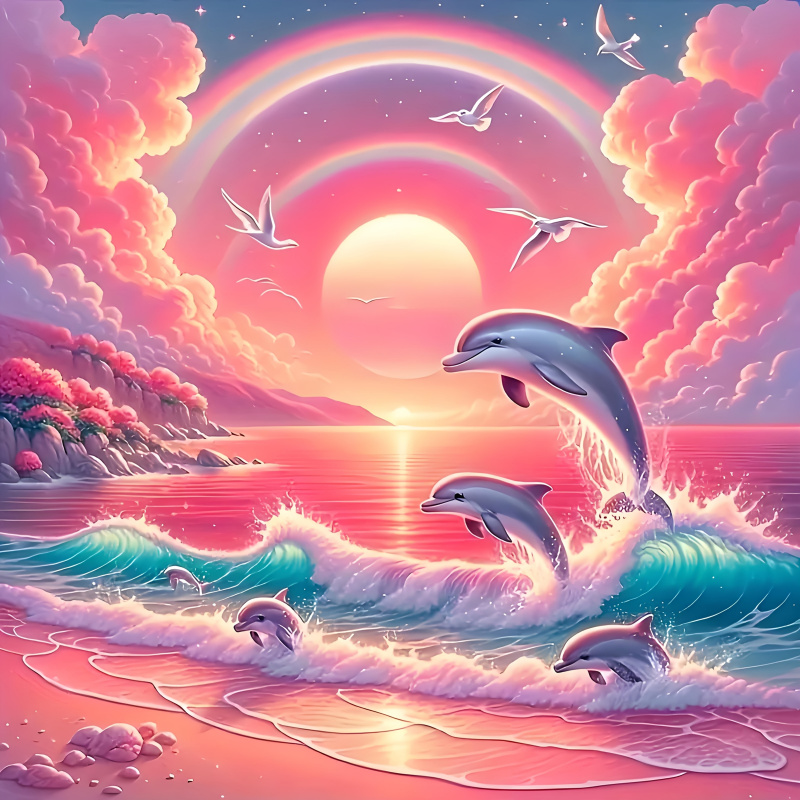 Resin Art Work - Elmas Boyama Seti, Pembe Gökyüzü ve
