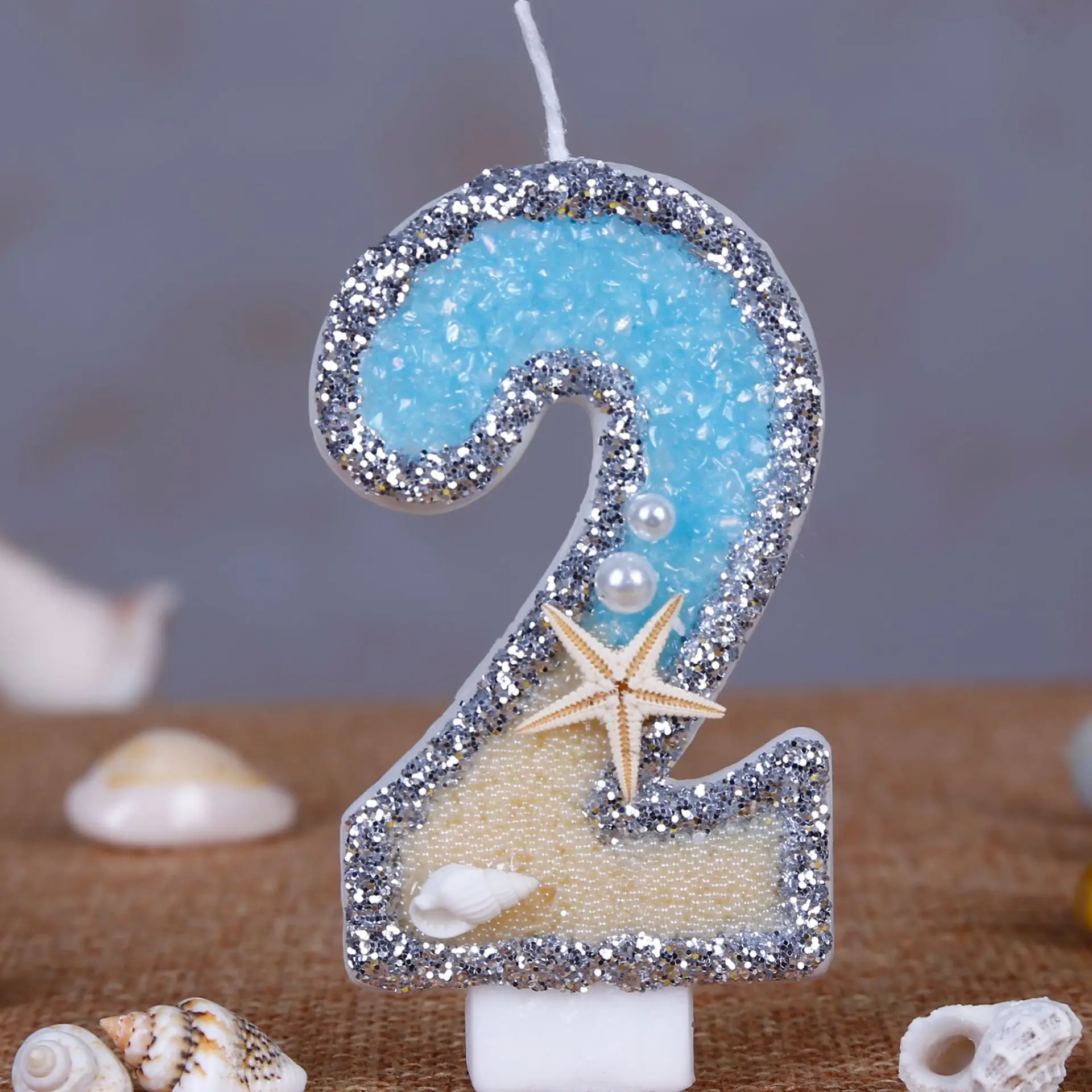 Resin Art Beach Theme - 0-9 Numarası Glitter Mumlar Yaz Plaj