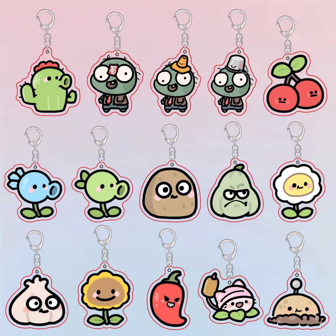 Resin Art Keychain - Bitkiler Vs Zombiler Akrilik Sevimli Anahtarlık