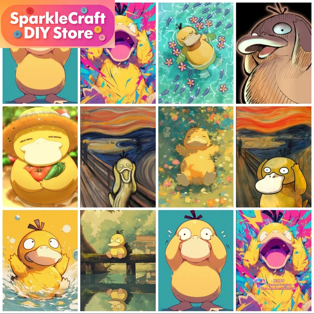 Resin Art Work - 1 adet çerçevesiz Psyduck Karikatür 5D